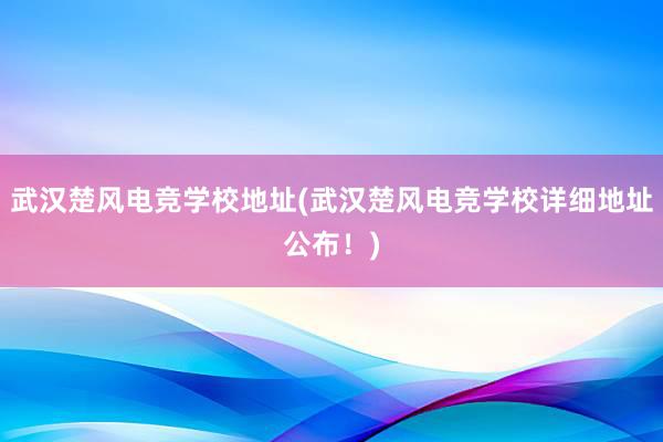 武汉楚风电竞学校地址(武汉楚风电竞学校详细地址公布！)