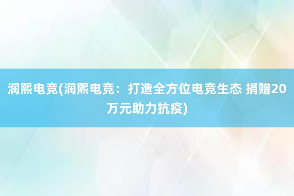 润熙电竞(润熙电竞：打造全方位电竞生态 捐赠20万元助力抗疫)