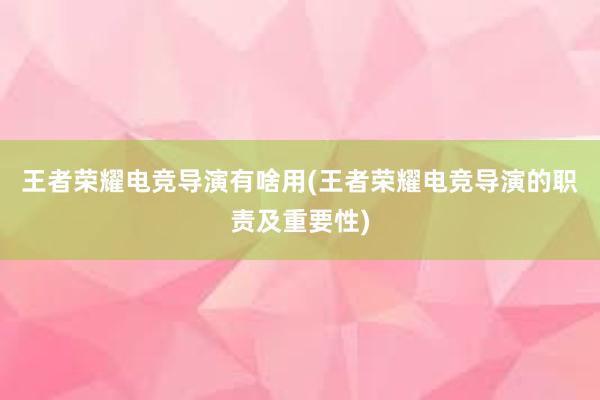 王者荣耀电竞导演有啥用(王者荣耀电竞导演的职责及重要性)