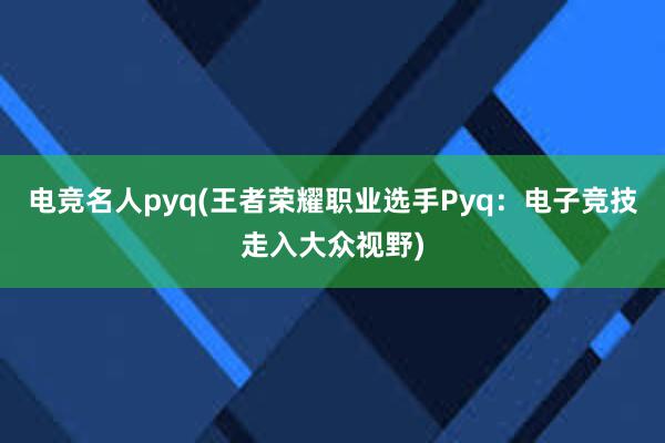 电竞名人pyq(王者荣耀职业选手Pyq：电子竞技走入大众视野)